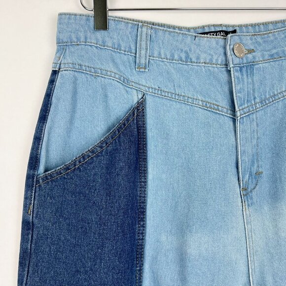 Nasty Gal Collection Jeans Two Tone Denim Mom Jeans. Light/Dark Blue. Size 10 - Picture 4 of 16